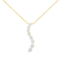 14k Yellow Gold 3.0 cttw Baguette and Brilliant Round-Cut Diamond Journey 18" Pendant Necklace (I-J Color, I2-I3 Clarity)