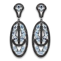 13.80 Carat Genuine Blue Topaz and Black Spinel .925 Sterling Silver Earrings