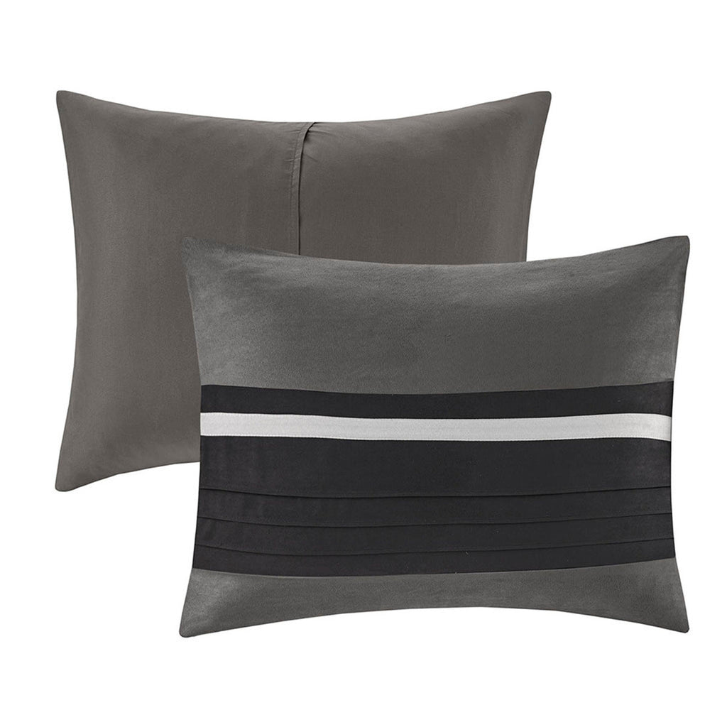 7 PC Pieced Faux Suede Comforter Set Black King