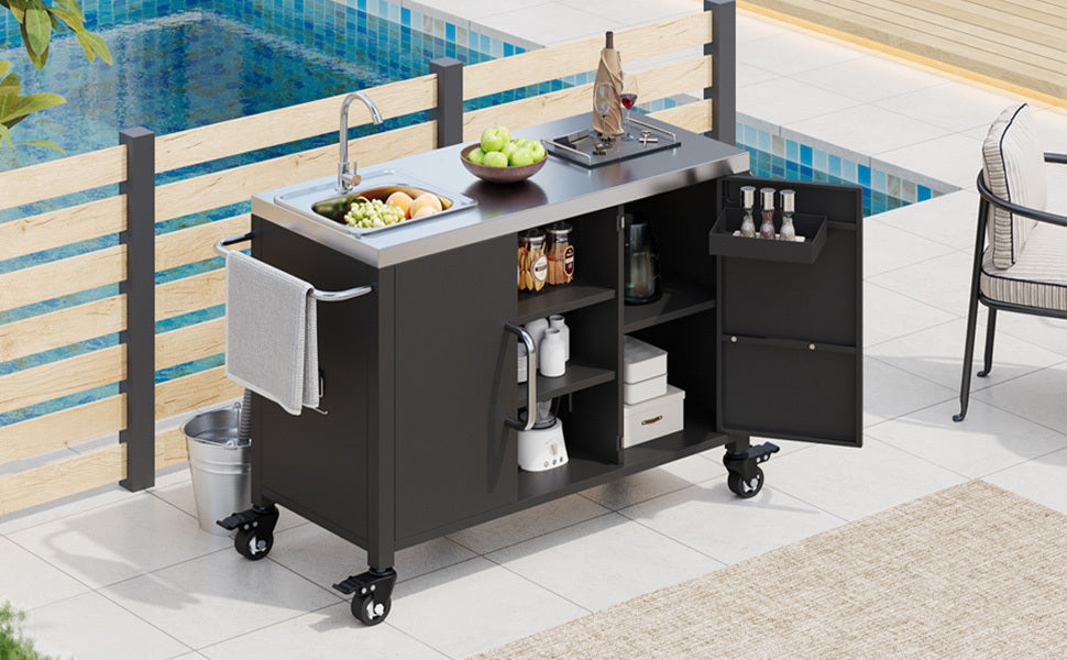 K&K 55.5' Outdoor Kitchen Island with 304 Stainless Steel Sink
