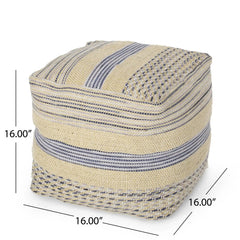 Western Handcrafted Fabric Pouf Durable Natural and Blue