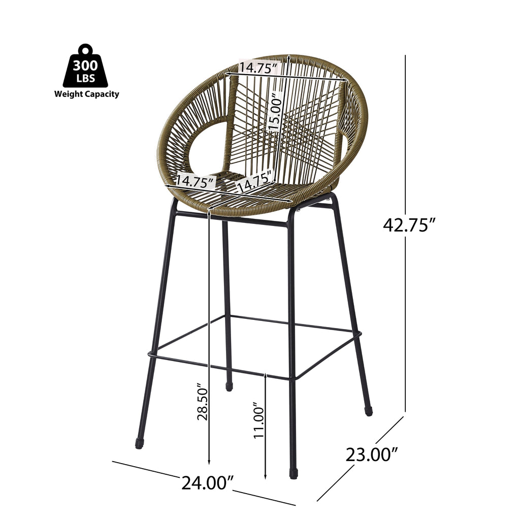 Ferrara Outdoor Patio Green Faux Wicker Barstool Set