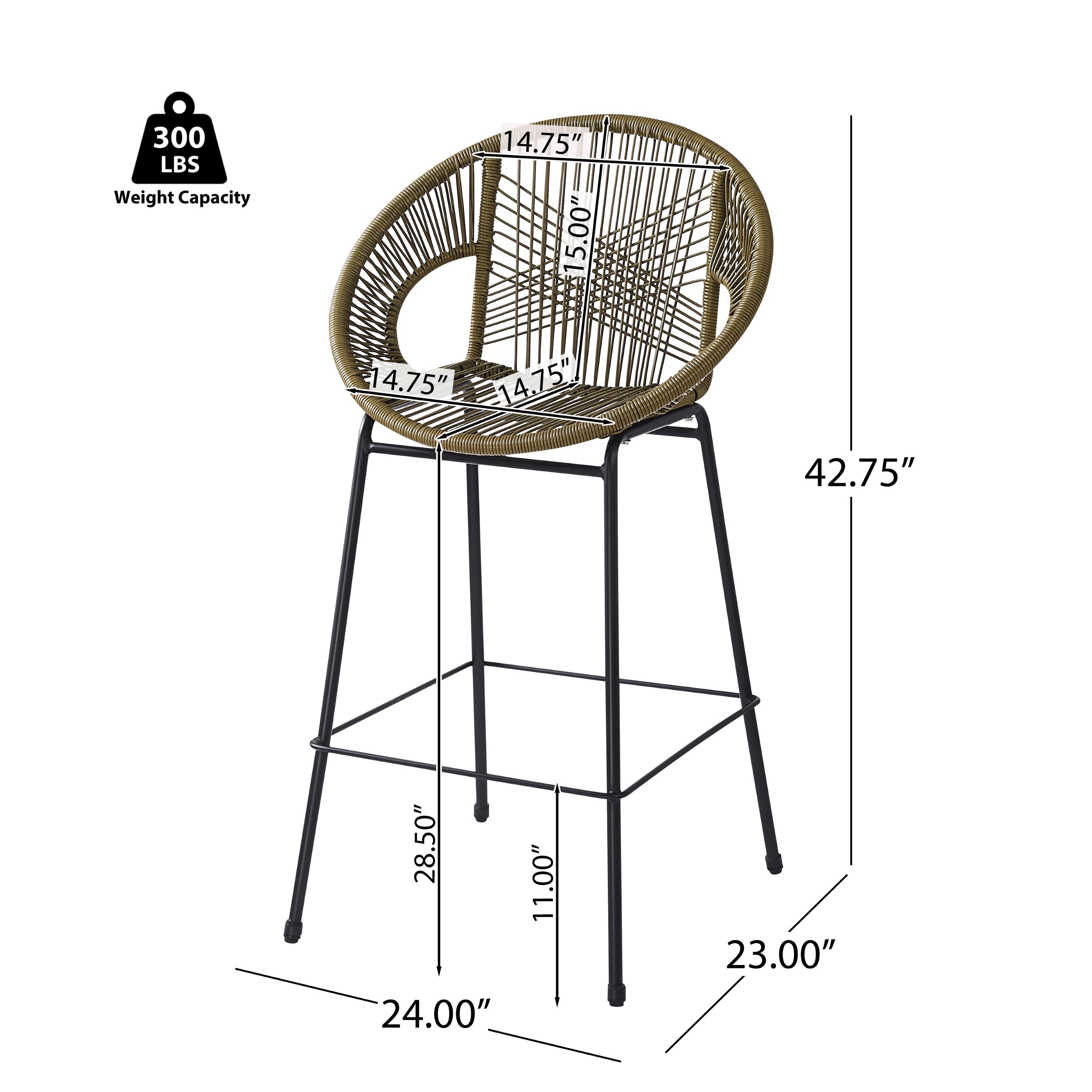 Ferrara Outdoor Patio Green Faux Wicker Barstool Set