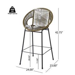 Ferrara Outdoor Patio Green Faux Wicker Barstool Set