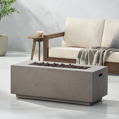 Modern 40' Outdoor 40,000 BTU Rectangular MgO Concrete Propane Fire Pit, Dark Grey