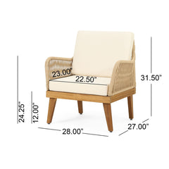 Outdoor Club Chair With Rope Weave Design - Teak