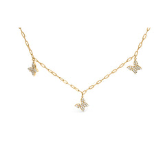 14KT Yellow Gold 1/2 Cttw Diamond Butterfly Station Paperclip Station Necklace (I-J Color, I1-I2 Clarity) - Adjustable 15"-17" Inches