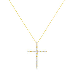 10K Yellow Gold Plated .925 Sterling Silver 3.0 Cttw Prong-Set Round Brilliant Cut Diamond Cross 18" Pendant Necklace (J-K Color, I1-I2 Clarity)