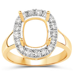 0.51 Carat Genuine White Diamond 14K Yellow Gold Semi Mount Ring - holds 10x8mm Cushion Gemstone
