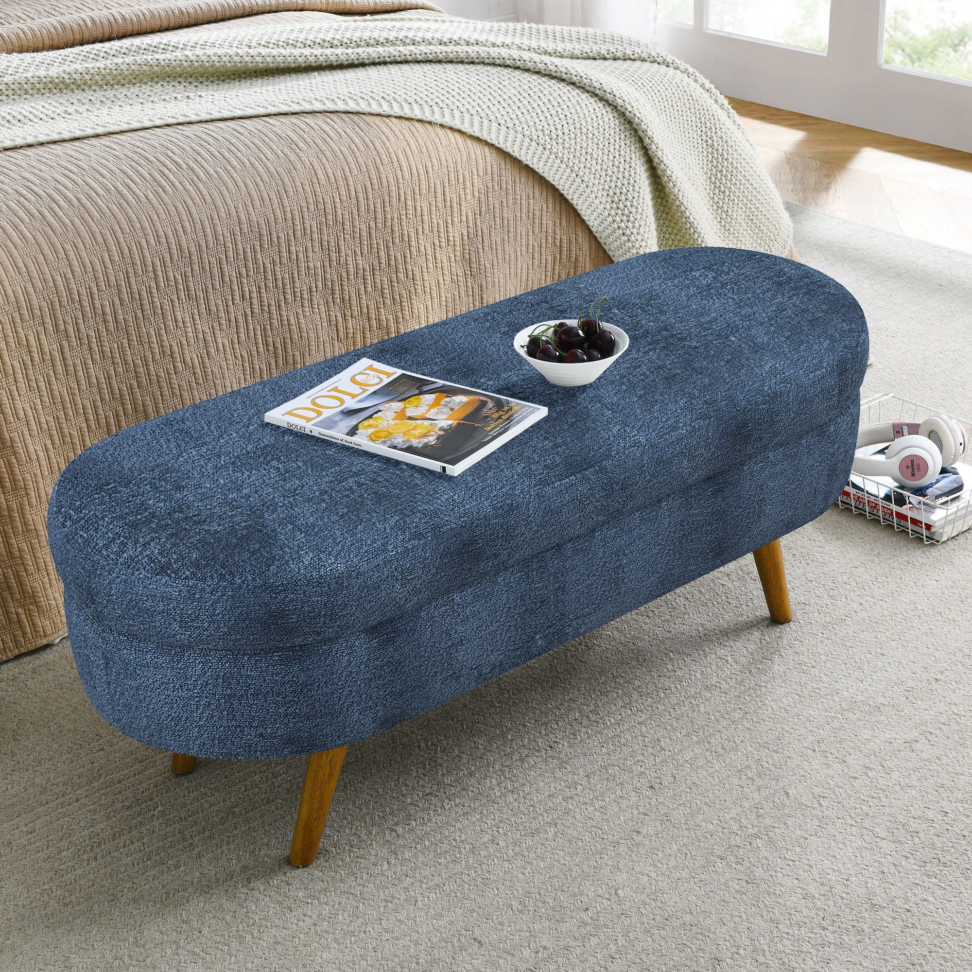 Modern Ottoman Storage Bench Upholstered Seat