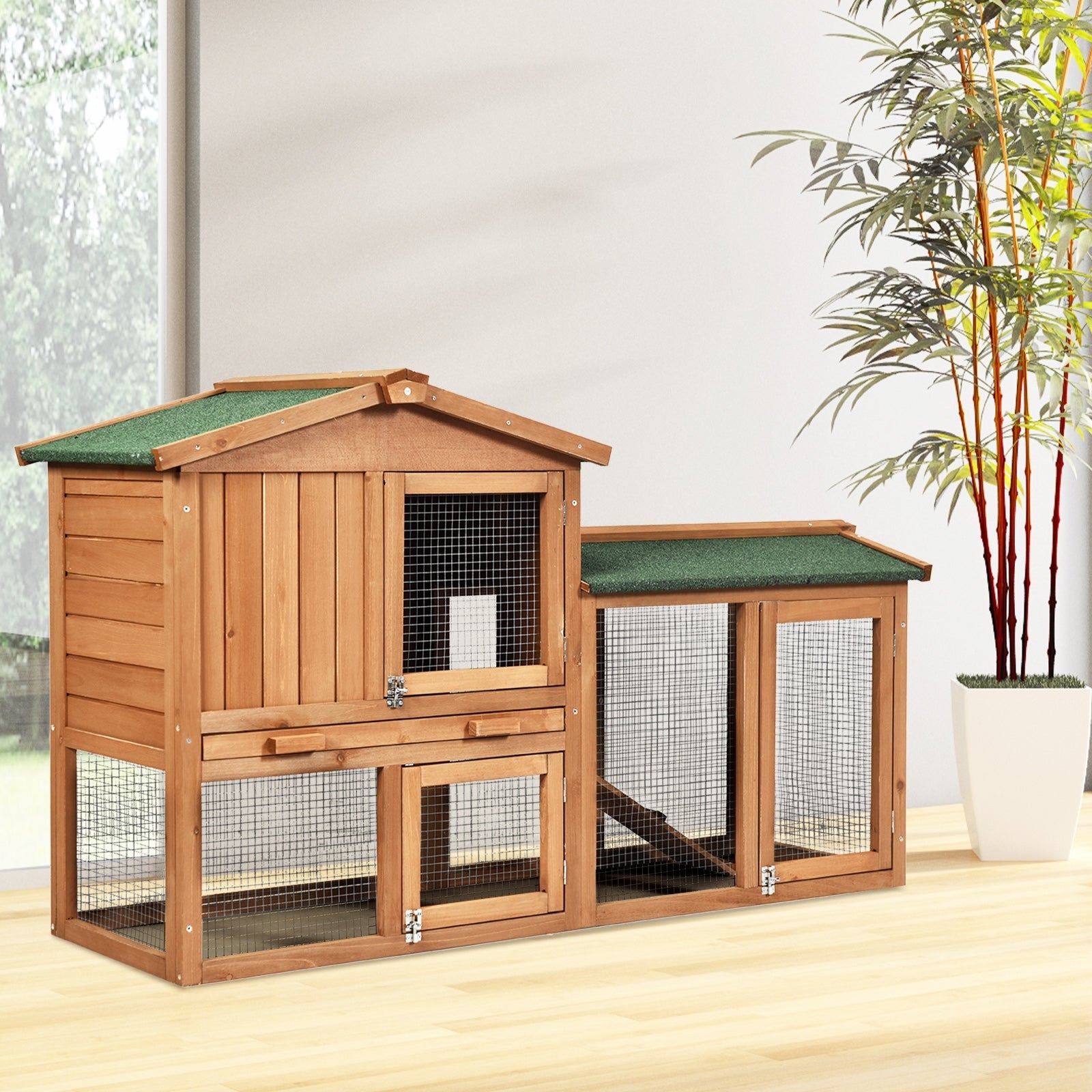 58 Inch Weatherproof Wooden Rabbit Hutch-Brown