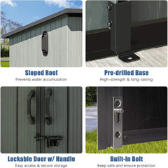 [06X08FT] Alora Outdoor Resin Storage Shed With Lockable Double Doors And Sloping Roof (SAK73286)