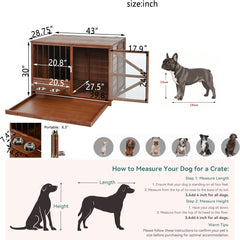 43" Solid Wood Dog Crate Furniture Foldable Indoor Kennel