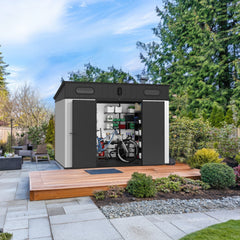 [07X10FT] Alora Heavy-Duty Weather-Resistant Polypropylene Storage Shed With Floor And Reinforced Steel Frame (SAK67455)