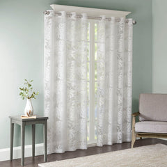 Palm Leaf Burnout White Sheer Window Curtain 50x95