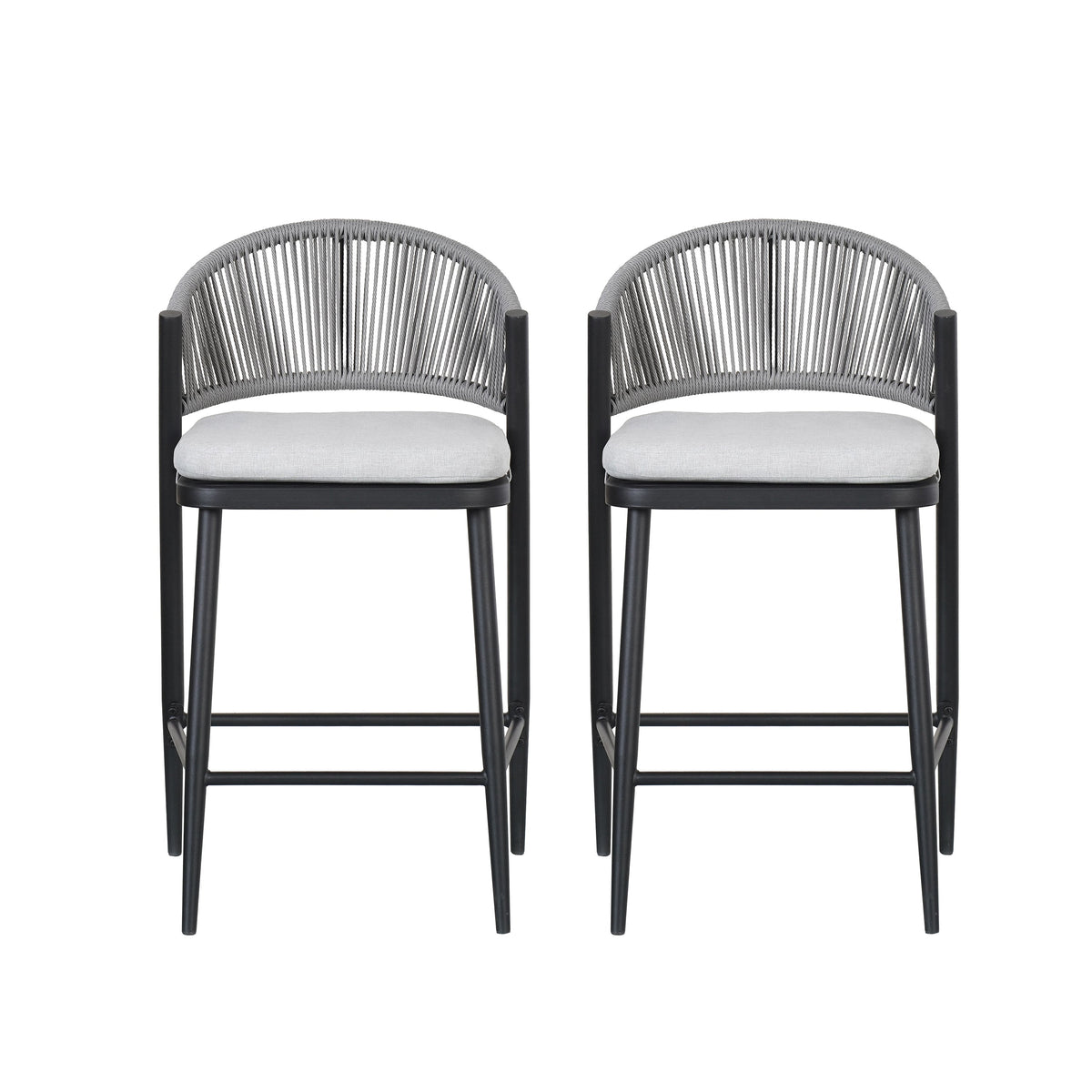 Outdoor 26' Counter Height Metal Frame Counter Stools with Scallop-shaped Backrest & Water-resistant Cushions, Set of