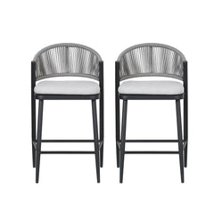 Outdoor 26' Counter Height Metal Frame Counter Stools with Scallop-shaped Backrest & Water-resistant Cushions, Set of