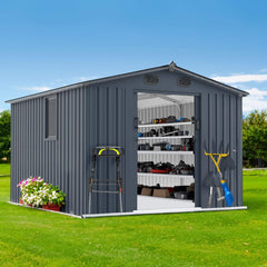 [08X10FT] Alora Large Outdoor Metal Storage Tool Shed With Window And Lockable Doors (SAK32987)