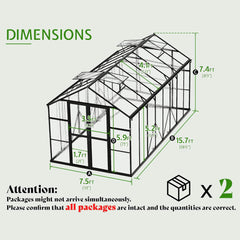 [08X16FT] Premium Polycarbonate Outdoor Walk-In Patio Greenhouse With Double Swing Doors, 4MM (SAK79206)