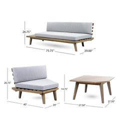 Hillcrest V Shaped 4-Piece Sofa Set - Gray Acacia Wood with Water Resistant Fabric