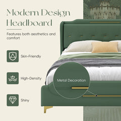 Queen Size Leather Bed Frame with Wingback Headboard & Footboard
