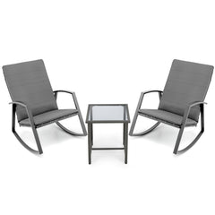 3 Pieces Patio Rattan Rocking Furniture Set-Gray