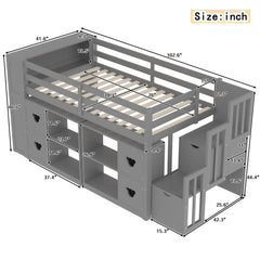 Loft Bed With Storage Cabinets, Staircase Drawers & LED Lights