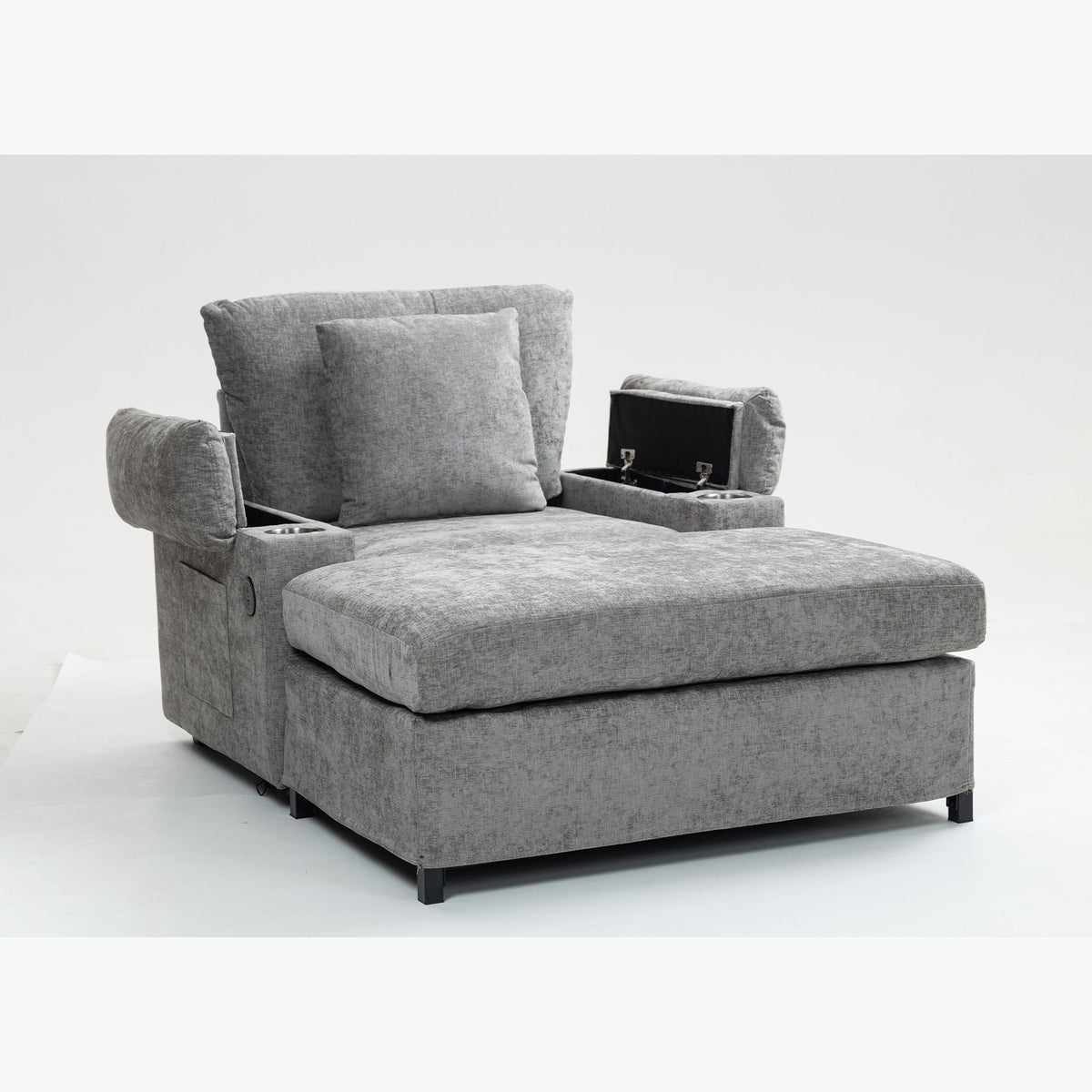 Fabric Sofa Bed With Cupholders And USB Charging Ports Chair For Living Room