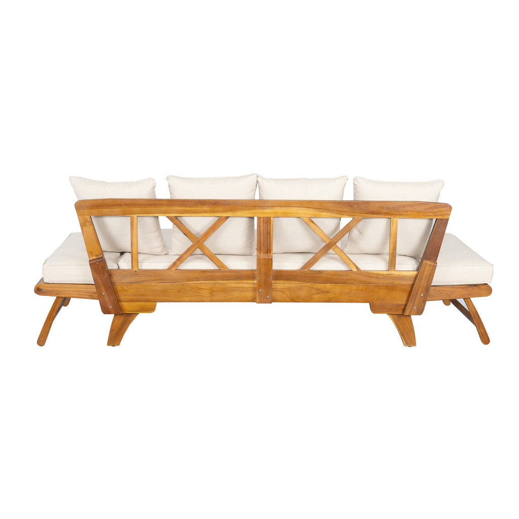 Outdoor Patio Daybed Sofa, 3-Seat Sofa with Foldable Arm & Removable Cushions
