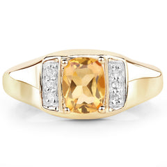 14K Yellow Gold Plated 1.36 Carat Genuine Citrine & White Topaz .925 Sterling Silver Ring