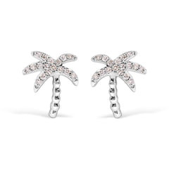 10K White Gold 1/10 Cttw Diamond  Encrusted Palm Tree Stud Earrings (H-I Color, I1-I2 Clarity)