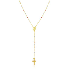 14k Tri Color Gold Lariat Rosary Necklace