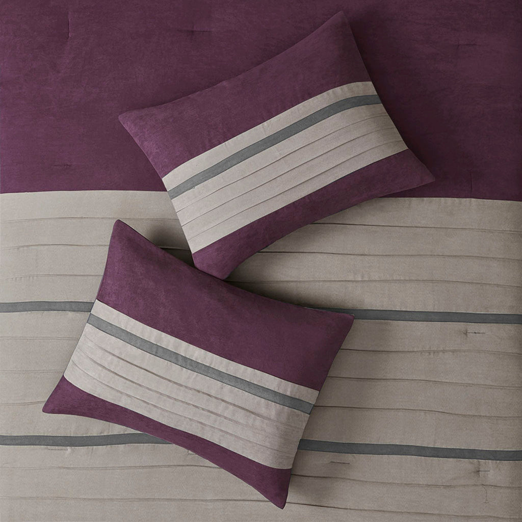 7 PC Pieced Faux Suede Comforter Set Purple King