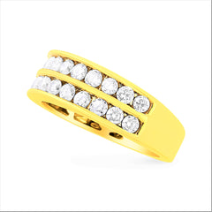 10K Yellow Gold Two-Row Diamond Band Ring (1 Cttw, J-K Color, I1-I2 Clarity) - Size 6