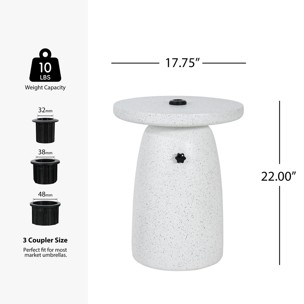 Tess MGO Outdoor Patio Side Table Umbrella Base in White Marble