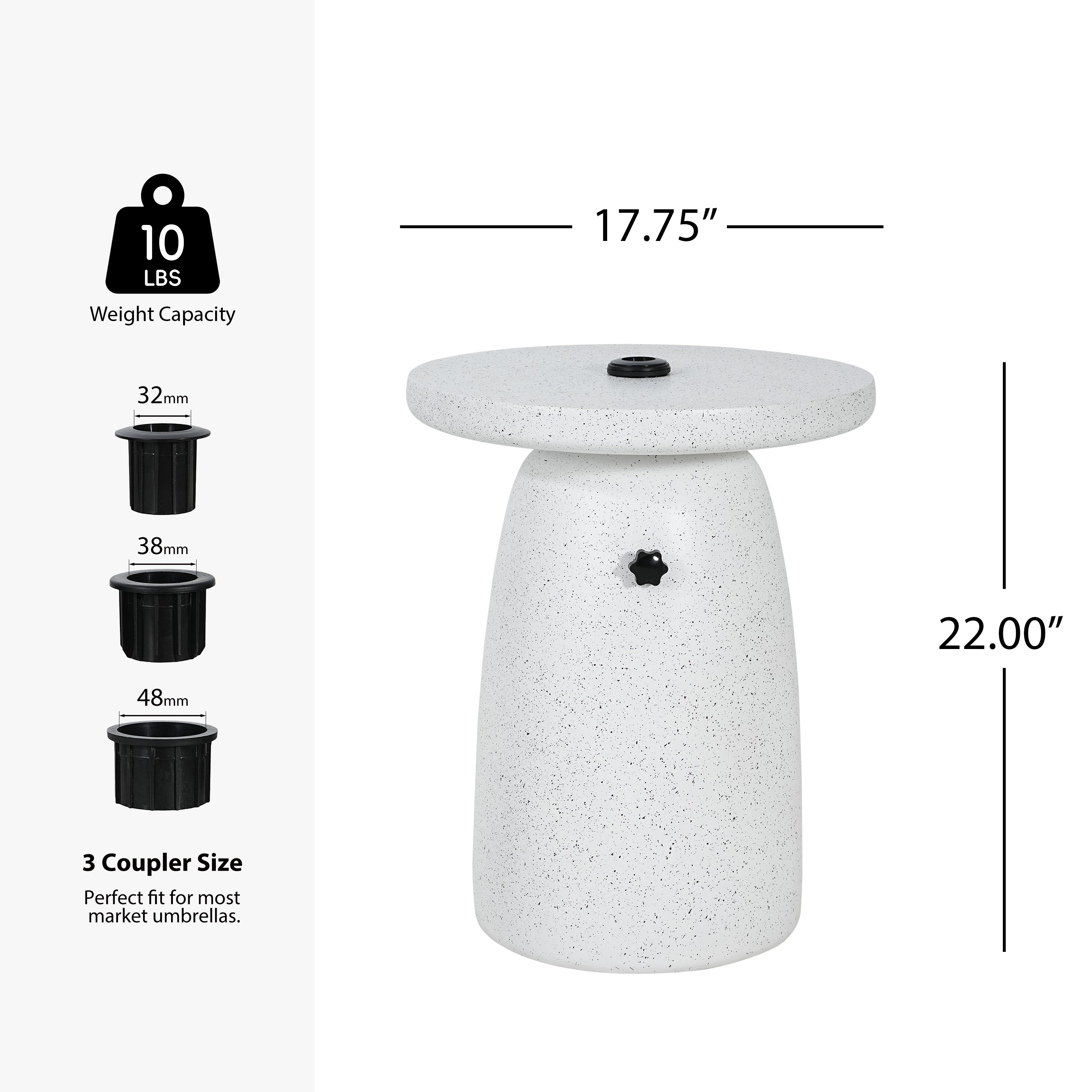 Tess MGO Outdoor Patio Side Table Umbrella Base in White Marble