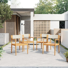 Creative Braided Acacia Wood Outdoor Dining Chairs with Armrests – Set of 2
