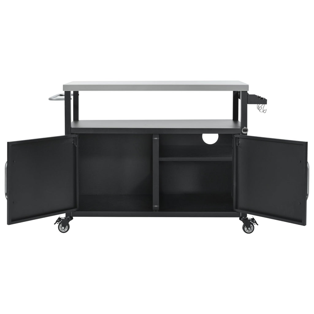 K&K 54.5' Outdoor Kitchen Island with Stainless Steel Tabletop and Storage