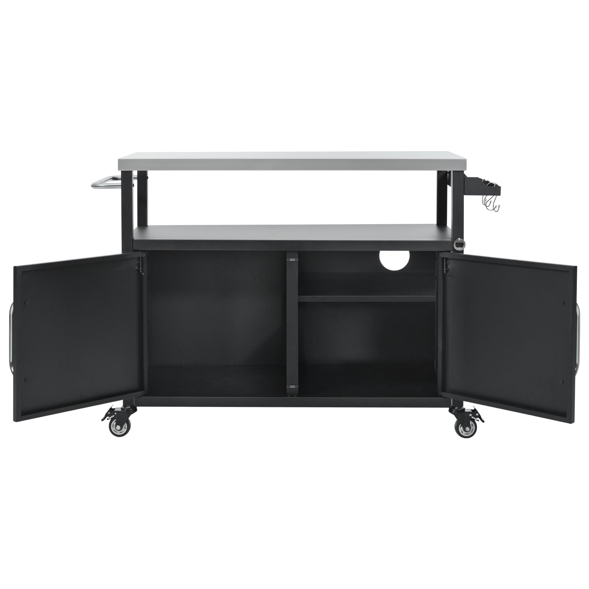 K&K 54.5' Outdoor Kitchen Island with Stainless Steel Tabletop and Storage