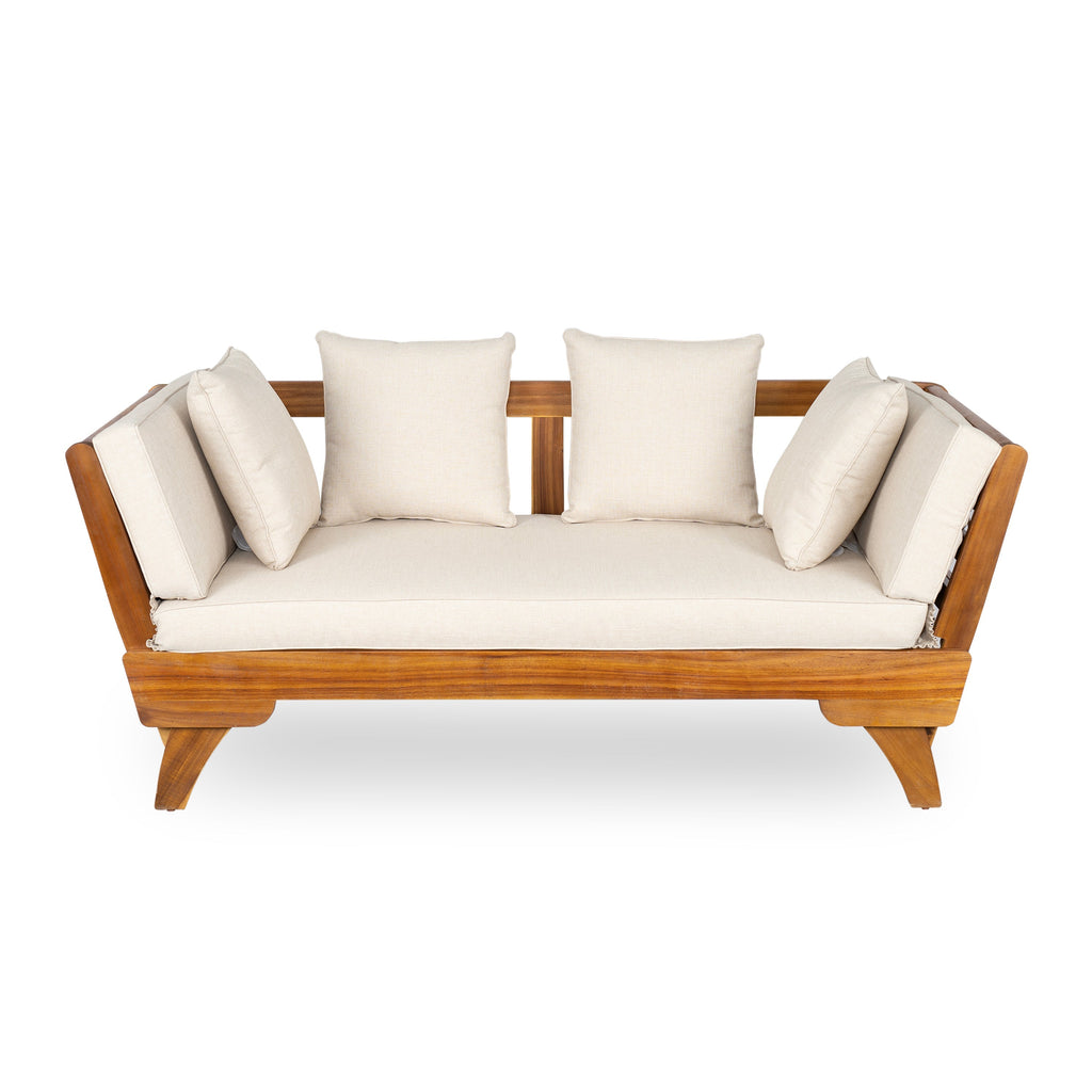 Outdoor Patio Daybed Sofa, 3-Seat Sofa with Foldable Arm & Removable Cushions