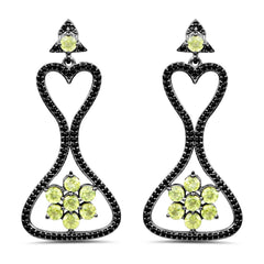 6.93 Carat Genuine Peridot and Black Spinel .925 Sterling Silver Earrings