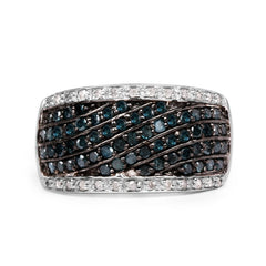 0.80 Carat Genuine Blue Diamond and White Diamond .925 Sterling Silver Ring
