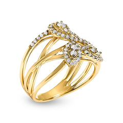 10K Yellow Gold 1/2 Cttw Diamond Crossover 3 Leaf Floral Cocktail Ring Band (H-I Color, SI1-SI2 Clarity)  - Size 7