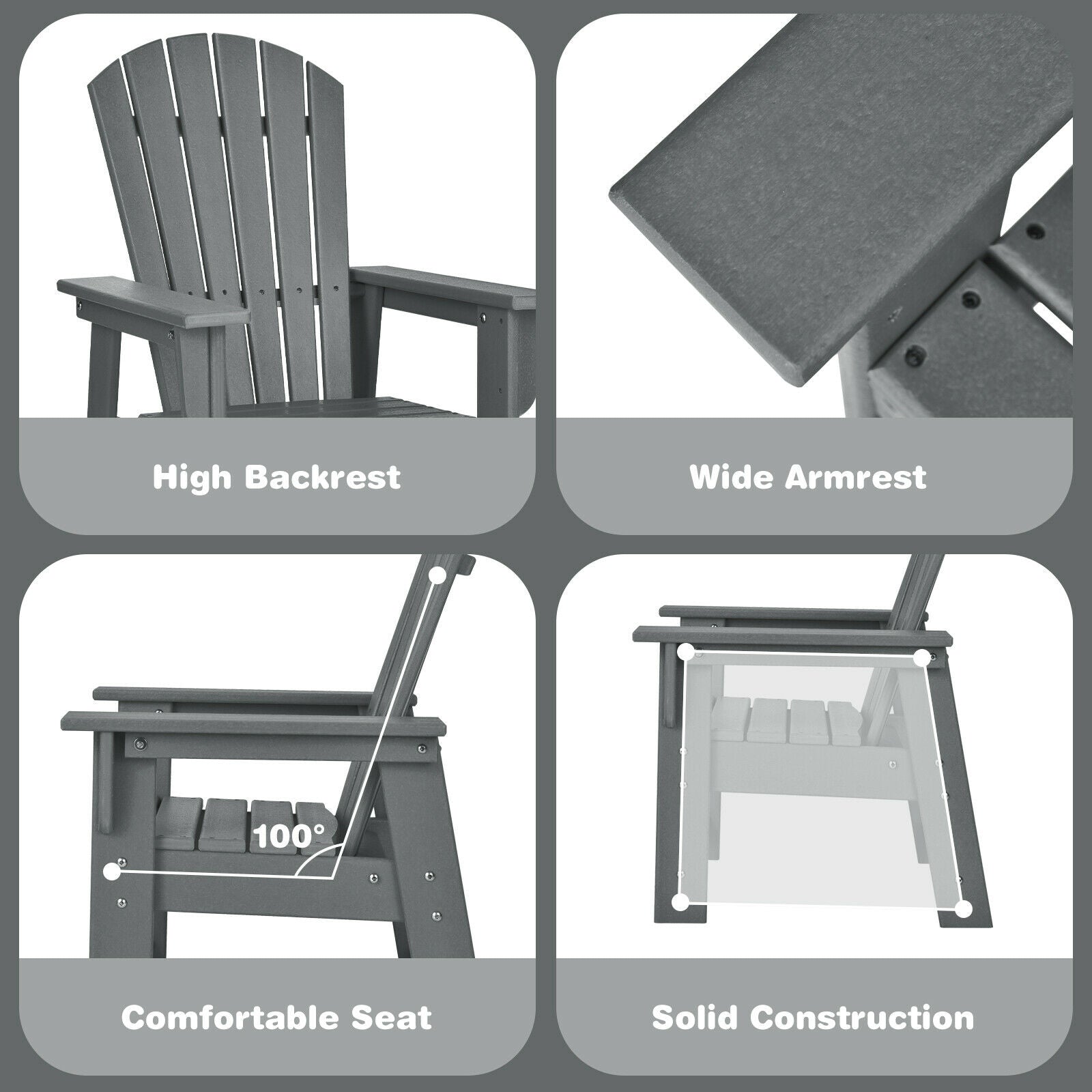 Patio Kids' Adirondack Chair with Ergonomic Backrest-Gray