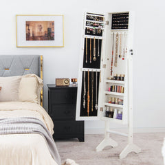 Free-Standing Jewelry Cabinet with Full-Length Mirror and Lockable Door