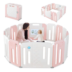 14 Panels Kids Safety Activity Play Center with Drawing Board-Pink