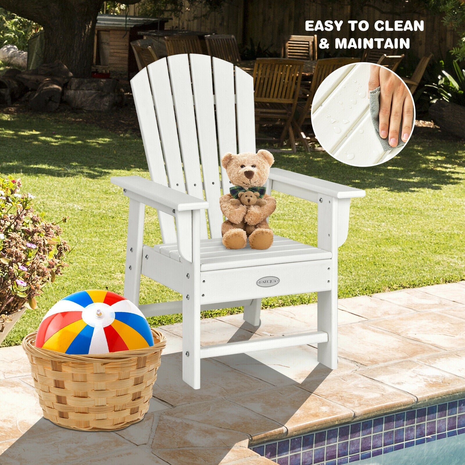Patio Kids' Adirondack Chair with Ergonomic Backrest-White