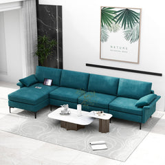 Extra Large L-shaped Sectional Sofa with Reversible Chaise and 2 USB Ports for 4-5 People