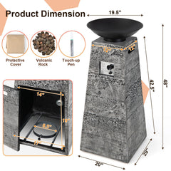 48 Inch Propane Fire Bowl Column with Lava Rocks and PVC Cover-Gray