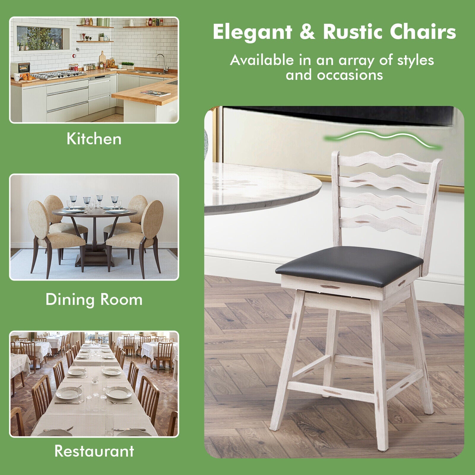 360° Swivel Bar Stools with Rubber Wood Frame and Ergonomic Backrest and Footrest-25 inches